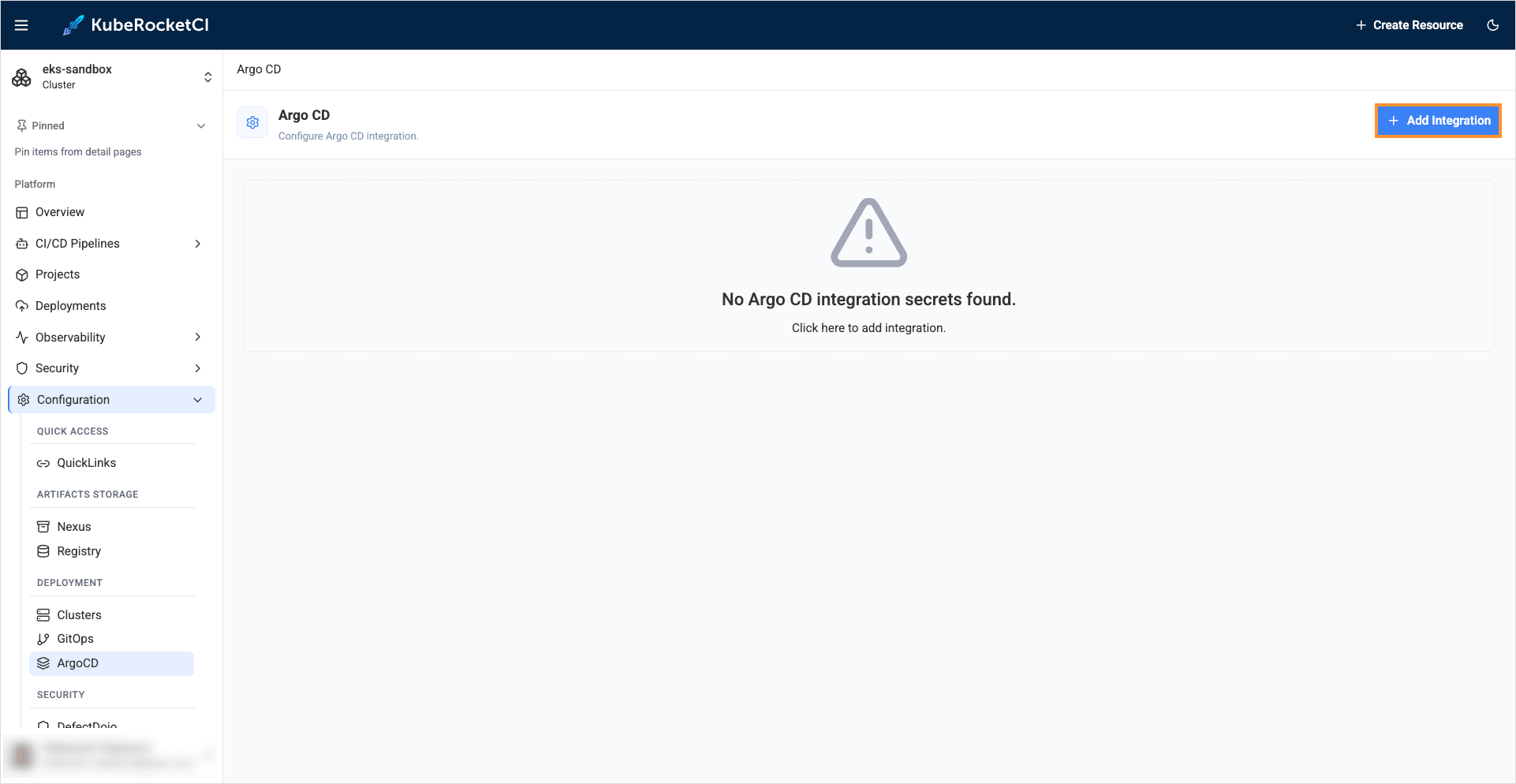 Argo CD configuration page Argo CD configuration page