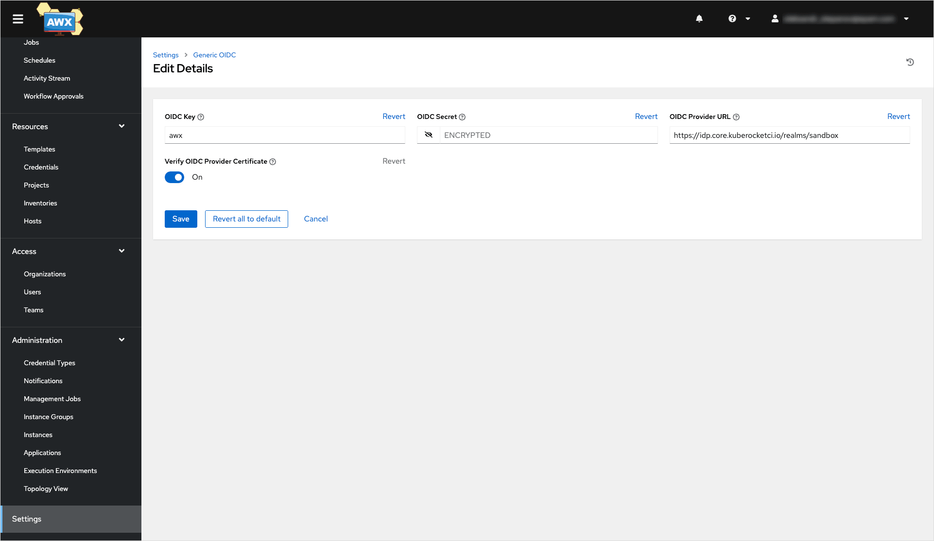 Generic OIDC settings Generic OIDC settings