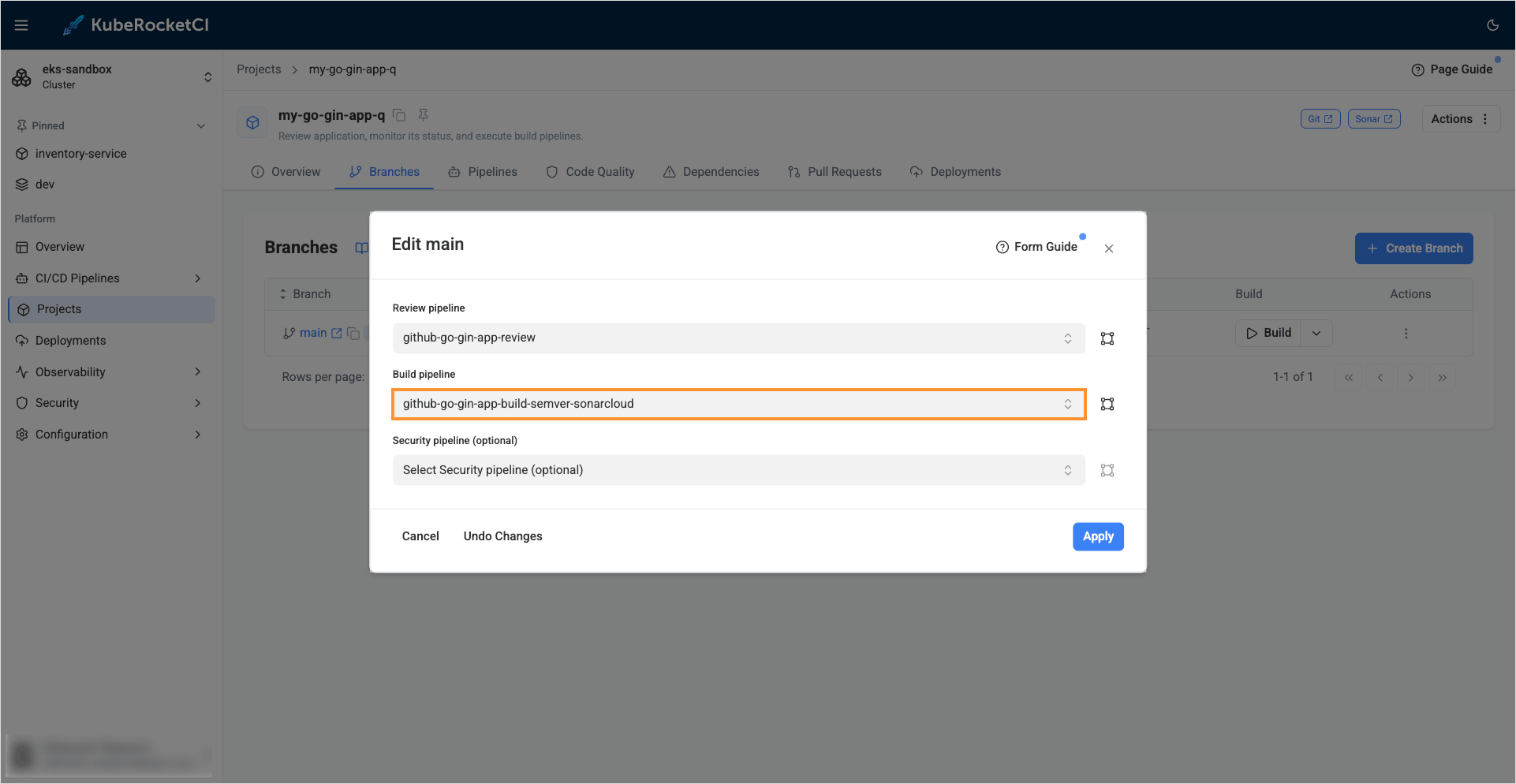 Change build pipeline