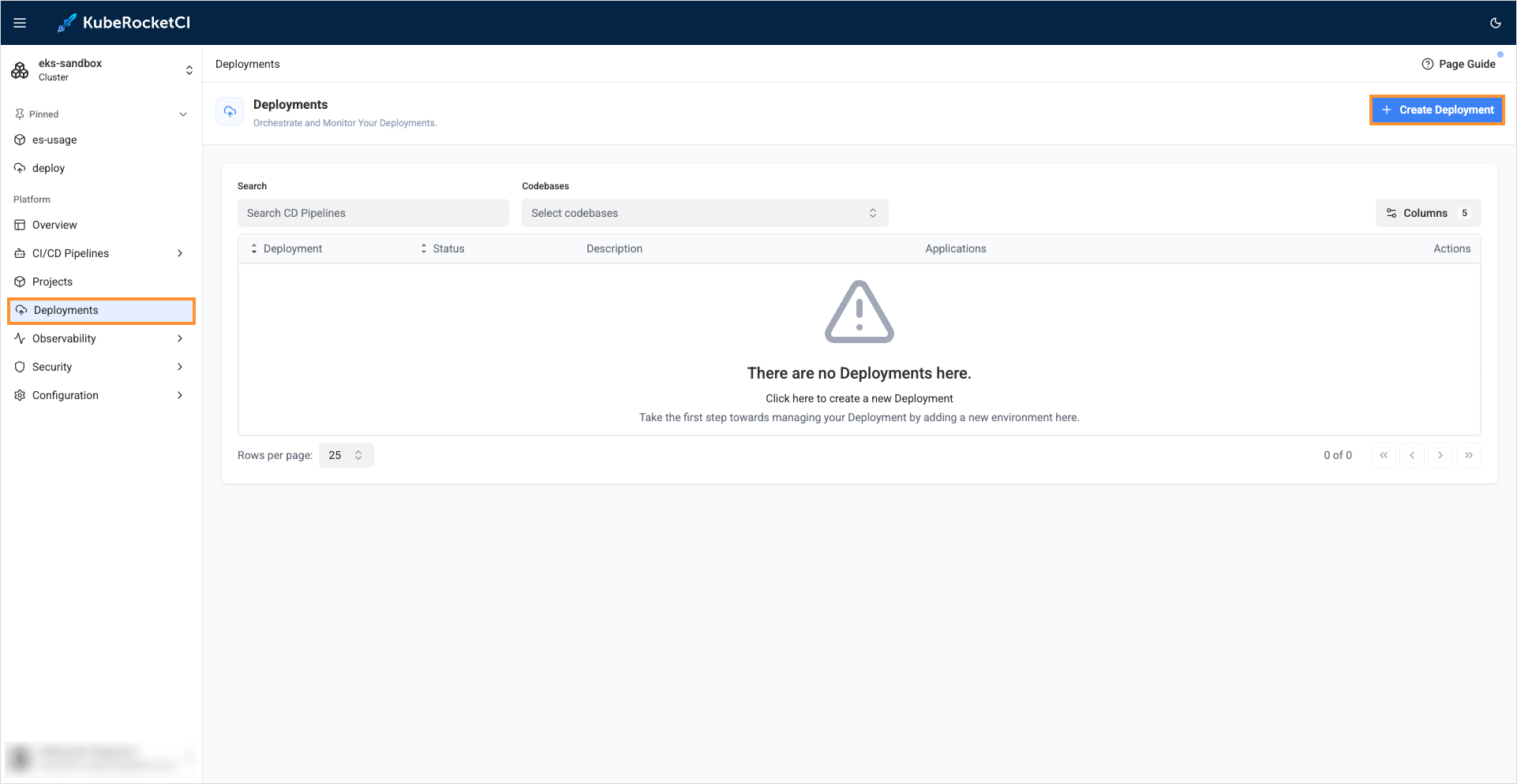 Deployment flows section