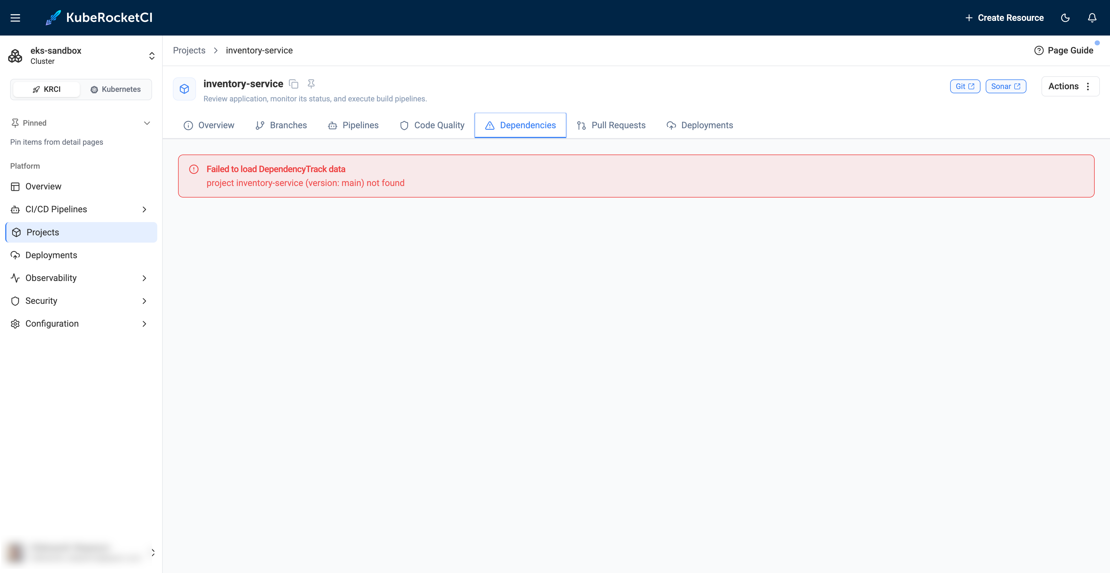 Dependency-Track project not found Dependency-Track project not found