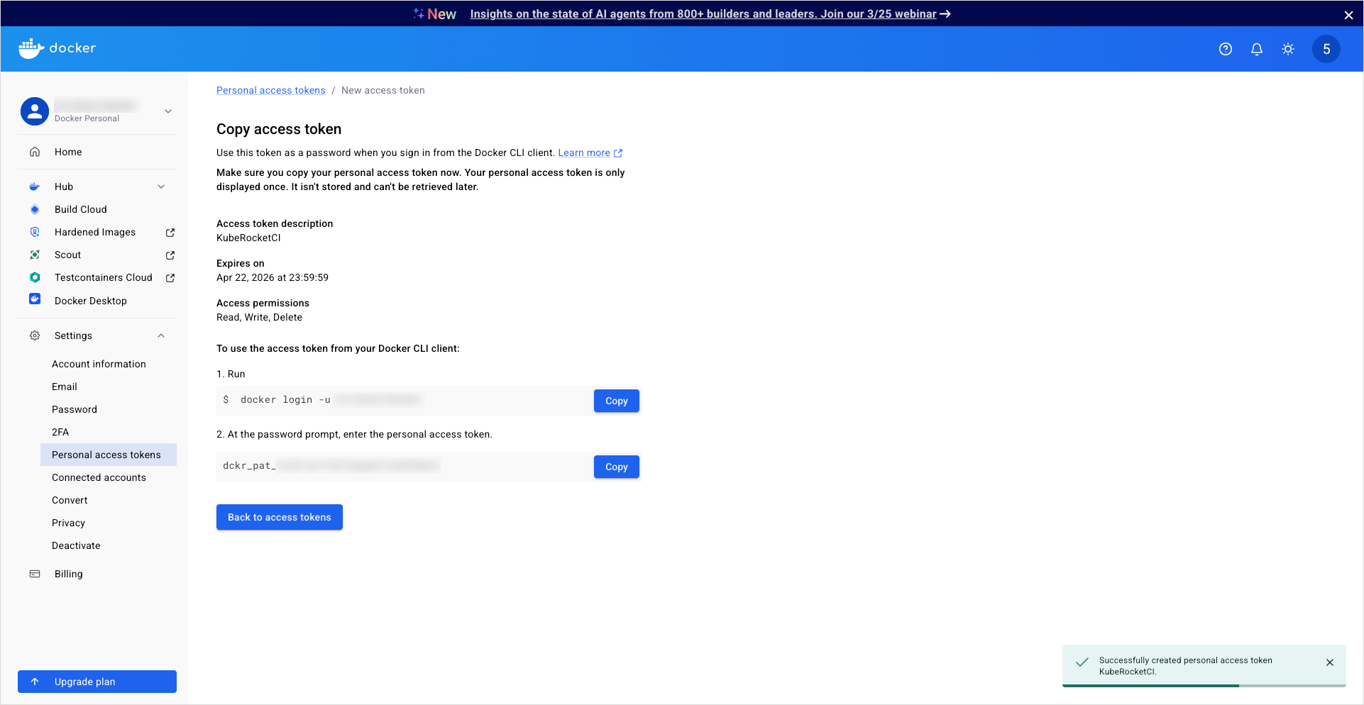 DockerHub token