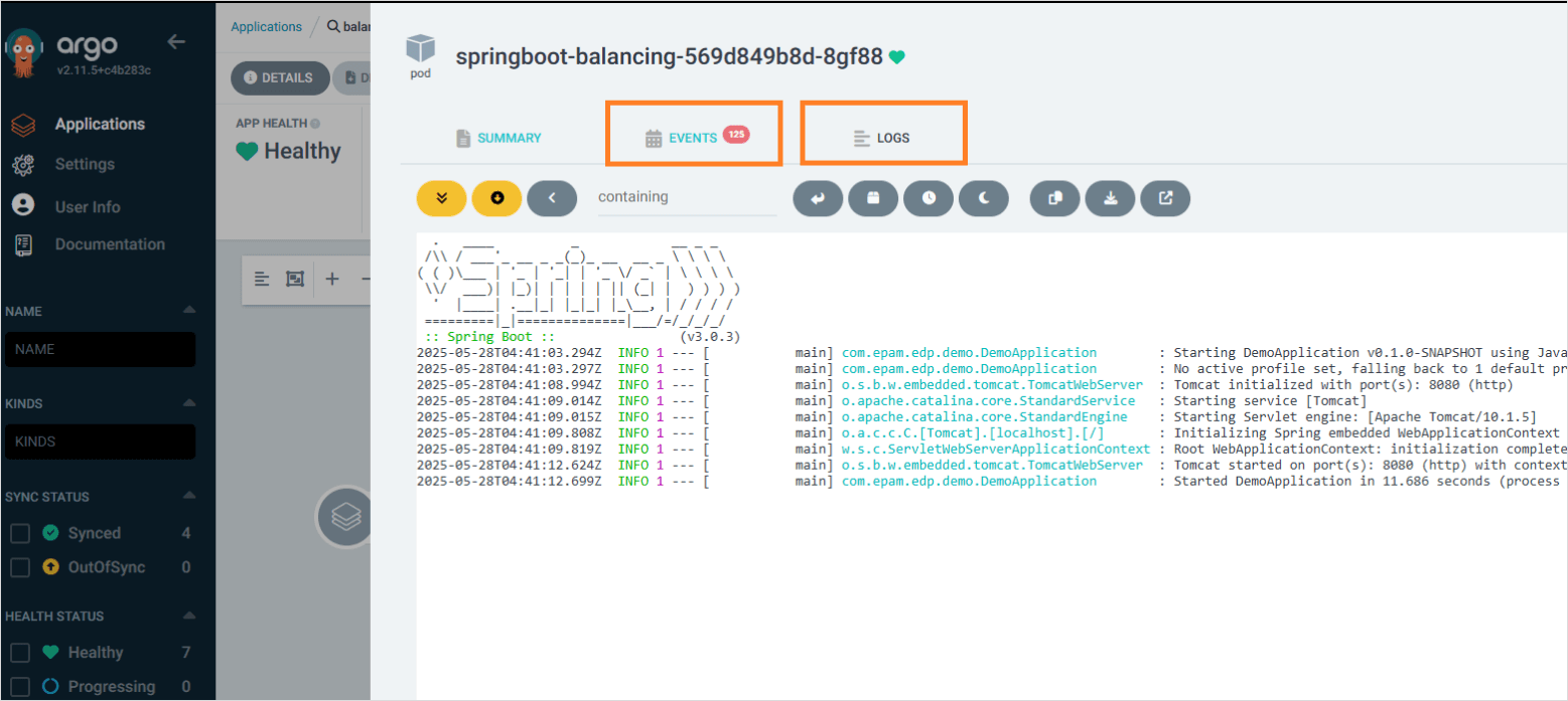 Check events and logs