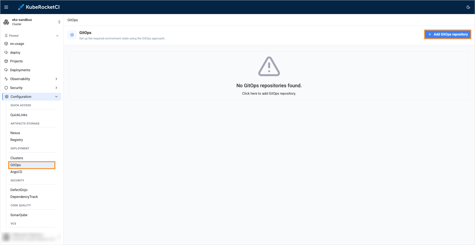 GitOps tab