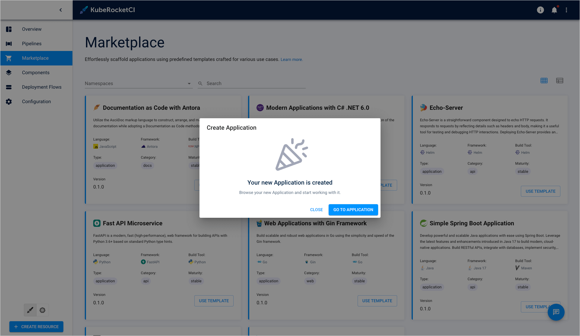 Go to application button Go to application button