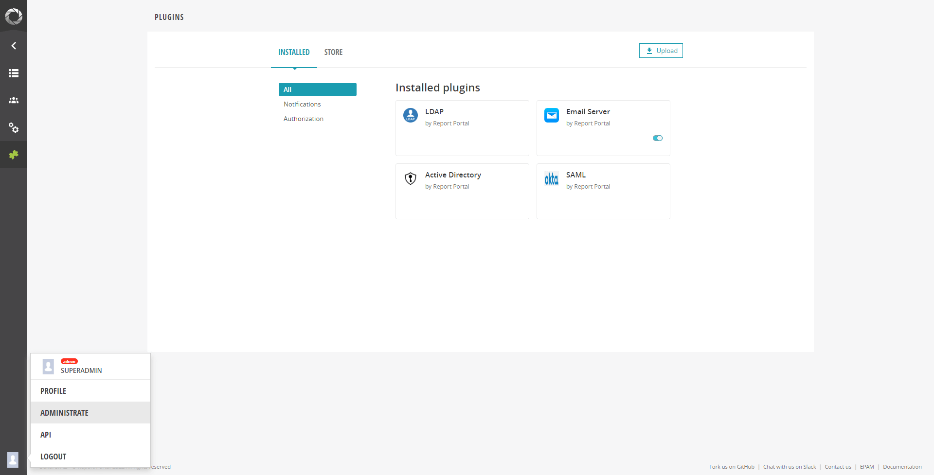 Plugins menu Plugins menu