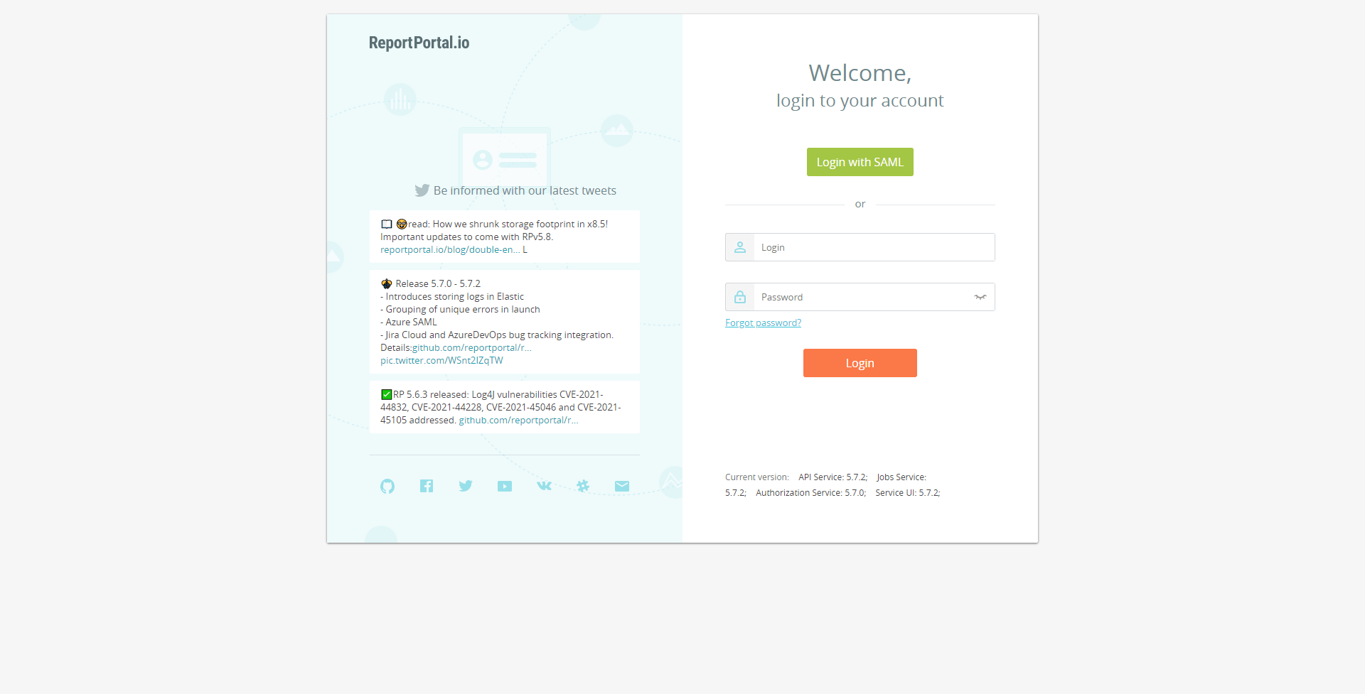 Report portal login page Report portal login page