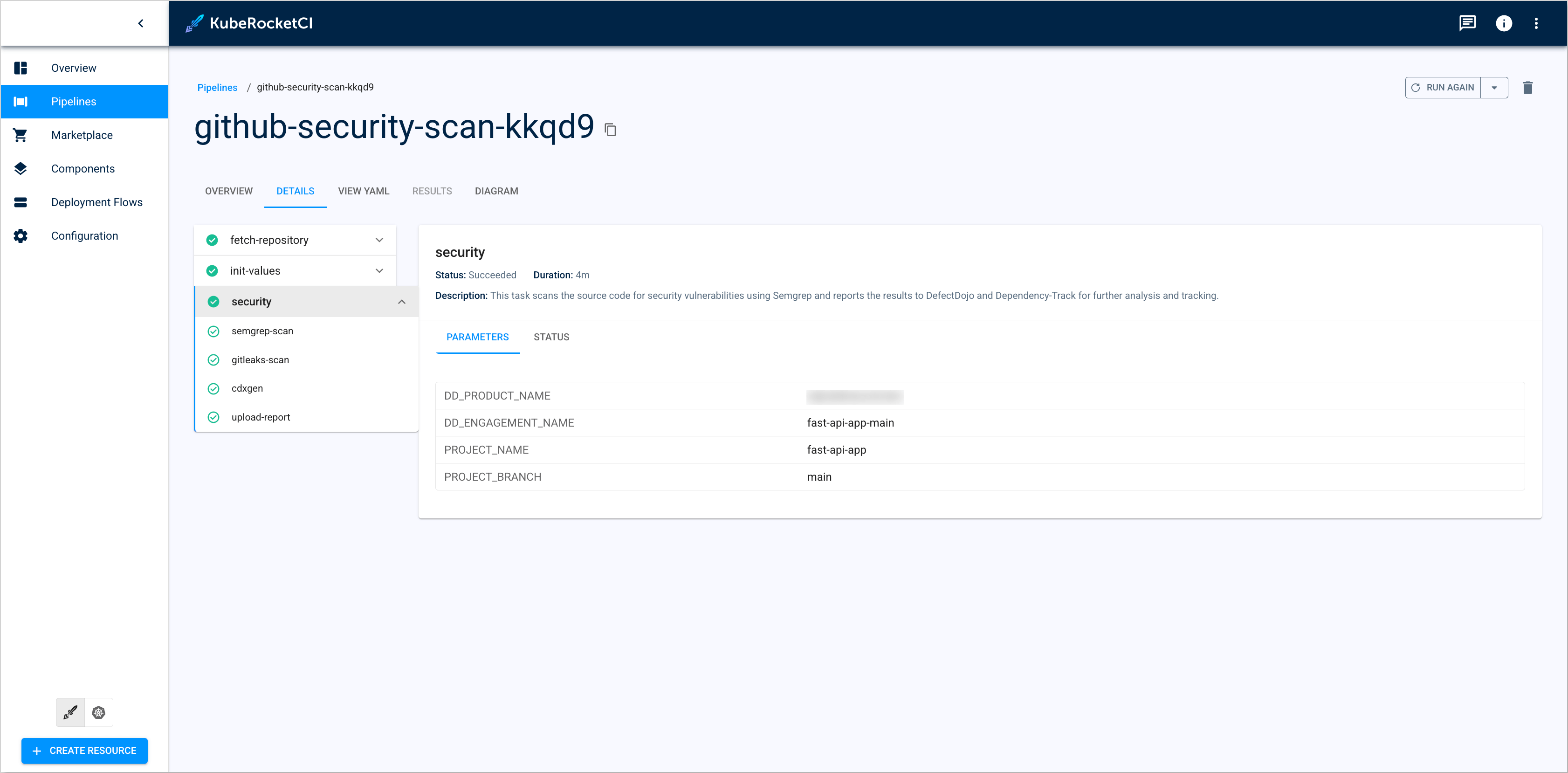 Security scan pipeline run