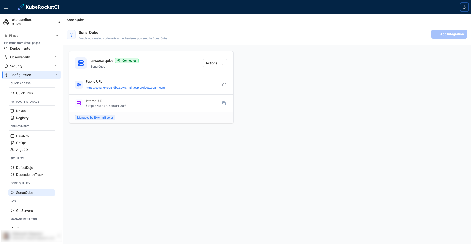 SonarQube managed by external secret operator